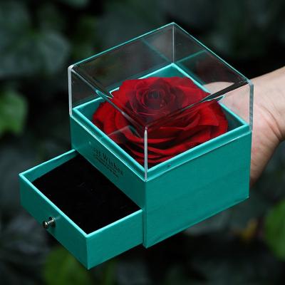 China Indoor Dry Rose Valentine's Day Gift Decoration PX1433 Acrylic Single Flower Rose Gift Box Immortal Flower Dried Flowers Home Blue Boxes Wholesale for sale