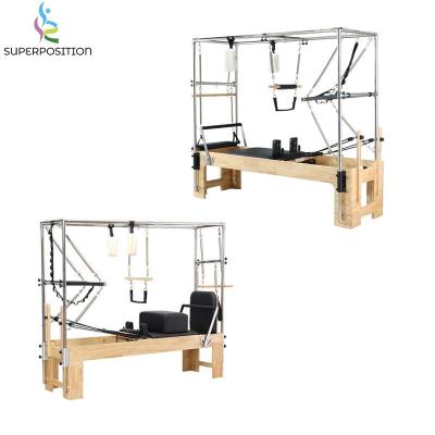 China Durable Eco-Friendly Solid Maple Wooden Fitness Gym Trapeze Pilates Training Reformer Combo Cadillac for sale