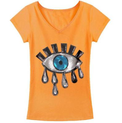 China Custom Reversible Sequin Cotton Spandex V Neck T-Shirts Anti-Shrink Wholesale Women for sale