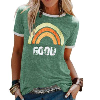 China Wholesale Casual Women Ladies Round Neck Anti-Shrink Graphic Short Sleeve T-Shirt for sale