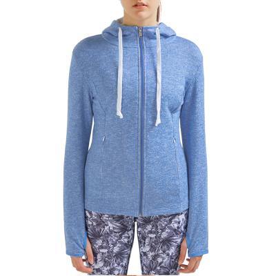 China Full Zipper Sports Long Sleeve Women Heather Running Hoodies Anti Shrink Hole Custom Active Hole Pocket for sale