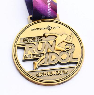 China Cheap custom running bronze marathon sport china 3d logo hanging gift medal for sale