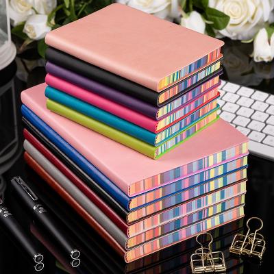 China With colored edge custom a5 a6 colored rainbow edge soft cover PU leather journal notebook for sale