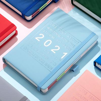 China Promotion custom personalized leather cover a5 daily weekly agenda 2021 planner with colorful divider page for sale