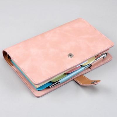 China With metal snap candy color ring binder a6 multifunctional leather diary notebook with metal snap for sale