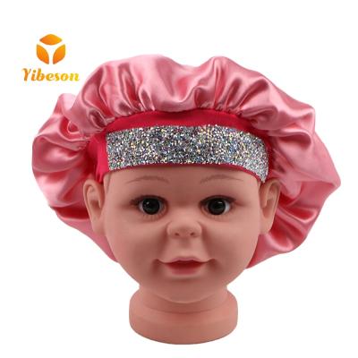 China Custom Image Logo Rhinestones Baby Kid Sleep Hoods Silk Satin For Kids for sale