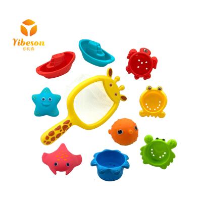 China Rubber Sea Animal Turtle Whale Crab Giraffe Fishing Net Bathroom Shower Bath Toys Early Developmental Education Organizer Bath Toy Baby for sale