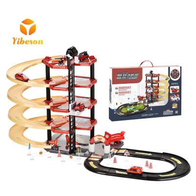 China Plastic Sliding Slot Toy Children Boy City Fire Alloy Parking Game Kids Educational Diy parking garageToy for sale