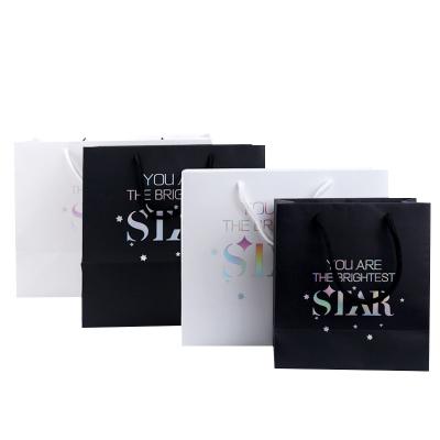 China Recyclable Wholesale Black And White Document Shopping Bags Gift Present With Handles And Logo for sale