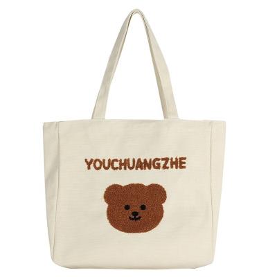 China Eco-friendly 12oz Cotton Canvas Tote Bag Reusable Central Institute Korean Cartoon Support Woven Women's Canvas Bag for sale