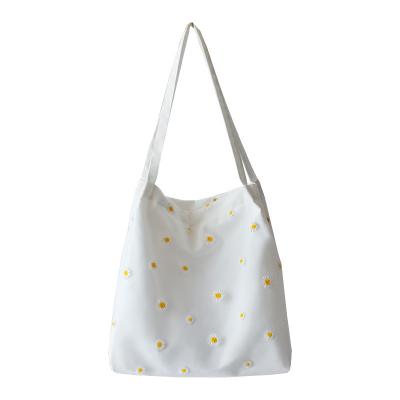 China Eco-friendly Tote Bag Supplier Daisy Flower Canvas Reusable Promotional Bags With Cotton Handle For Women for sale