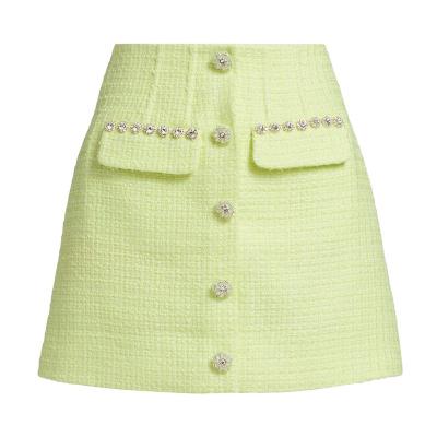 China 2023 Summer Fashion Breathable Solid Custom Fitted A-Line Mini Skirt Crystal-Embellished Button-Front Skirt For Ladies for sale