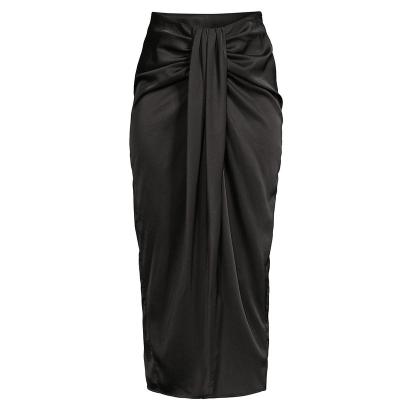 China Custom Fashion Breathable Women Pencil Skirt Solid Fitted Elegant Draped Satin Summer Outwear Work Skirt For Ladies for sale