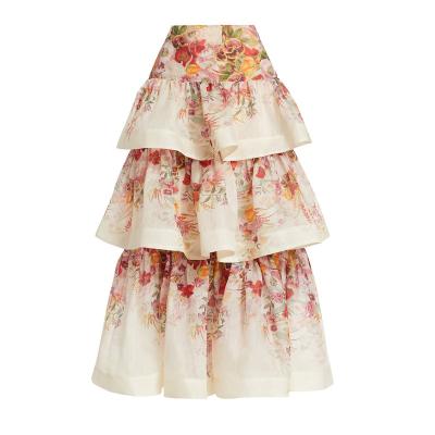 China 2023 Summer Women Waisted Breathable Bandage Top And Painterly Floral Prints Skirt Zipper Wonderland Midi Tiered Back Skirt For Ladies for sale