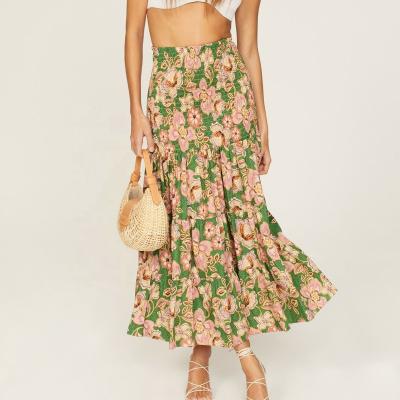 China New Women's Summer Beach Floral Print Maxi Skirt Vacation Breathable High Waist Pleated Sexy Wrap Hips Mermaid Skirt For Lady for sale