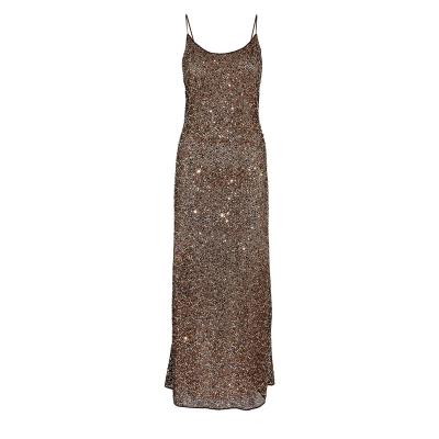 China 2023 Breathable Elegant Women's Gold Evening Dresses Long Scoop Neck Fashionable Sleeveless Sequined Summer Sexy Evening Dresses for sale