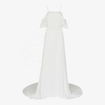 China Women's Breathable Bridesmaid Dress Off The Shoulder Slip Strap Crepe Back Wedding Dress Elegant Luxury Trimming Dress for sale