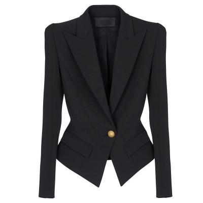 China Breathable Women's Black Classic Slim Fit Jacket Vintage Shoulder Pads Single Breasted Blazer Streetwear Office Suit for Lady for sale