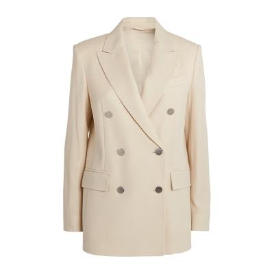 China Breathable Women's classic basic blazer unisex solid color business office beige wool double breasted formal blazer for sale