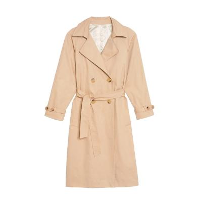 China Breathable 2023 New Trendy Fashion Double Breasted Loose Ladies Coat Plaid Stitching Women Casual Long Trench Coat for sale