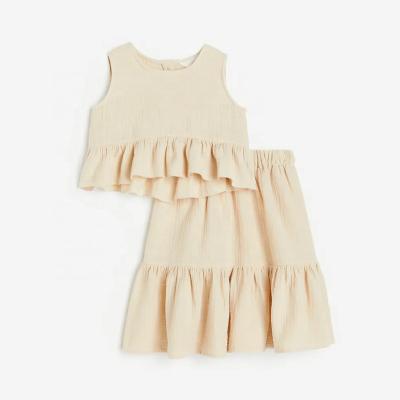 China Other Kids 2 Piece Casual Set Pure Cotton Solid Color Sleeveless Top Ruffle Skirt Set Basic Girls' Summer Skirt Set for sale