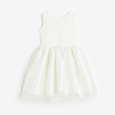 China Sleeveless Kids White Sleeveless Dress Flared Skirt Dress Satin Elegant Cute Bow Flower Girl Dresses Wedding Gown for sale