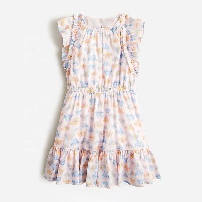 China Washable Summer New Teen Girls Casual Basic Dress Round Neck Sleeveless Ruffle Trim Dress In Floral for Girl for sale