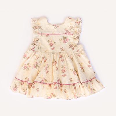 China Washable Summer Cute Girls Floral Print Dress Cozy Cotton Flared Skirt Ruffle Sleeveless Baby Girls Casual Dress for sale