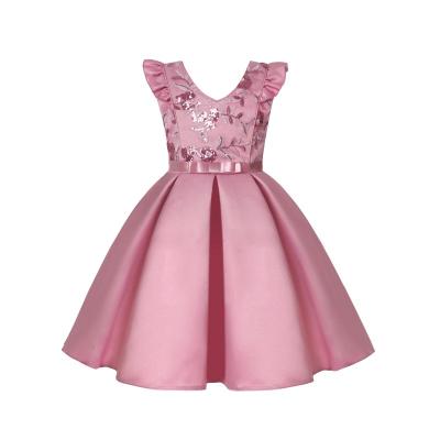 China Sleeveless New Little Flying Sleeve Girls Dress Children Sequin Embroidered Birthday Party Girls Flower Girl Dress for sale