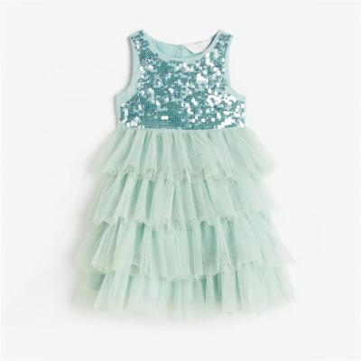 China Washable Children's Sequined Mesh Party Evening Dress Organza Tutu Skirts Sequined Tulle Dress Flower Girls' Dresses for sale