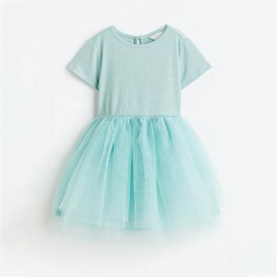 China Washable Summer Children's Short Sleeve Casual Dress Round Neck T-Shirt Stitching Basic Girls Tulle Skirt Dress for sale