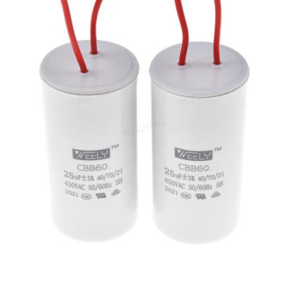 China Commercial Washing Machine Start Capacitor Washing Machine Parts AC Motor Run Capacitor CBB60 450V 25UF for sale