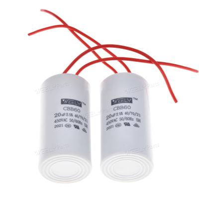 China Commercial Washing Machine Start Capacitor Washing Machine Parts AC Motor Run Capacitor CBB60 450V 20UF for sale