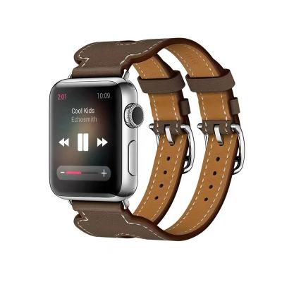 China Fashion \ Dress luxury popular apple factory wholesale custom band, 38 mm double belt buckle, suitable for Apple smart watch watches genuine leather strap for sale