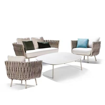 China Modern simple design garden restaurant shopping mall outdoor rattan woven sofa coffee table table a set of outdoor furni for sale