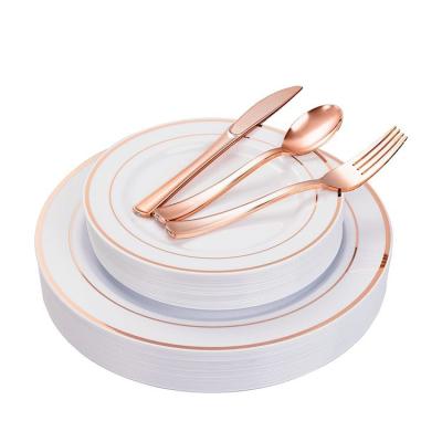 China Dishes Set Plastic Hot Sale Color Marble Luster Gold Rim Dishes Sets Plastic Dish Set Plastic Tableware Porcelain Dinnerware Sets PS Plastic Dinner Plate d for sale