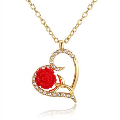 China Cute new hot selling love rose necklace simple cold wind diamond women's personality heart wild pendant for sale