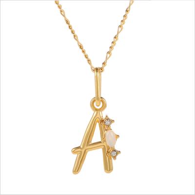 China New Cute Hot Sale 26 English Letter Necklaces Shape Accessories Opal Pendants Electroplating Gold and Silver Zircon Women Necklaces for sale