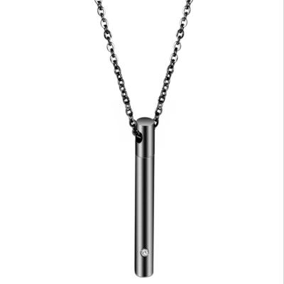 China CLASSIC Simple Geometric Metal Necklace Plated Titanium Steel Long Pendant Necklace Cylinder Zircon Creative Long Necklace for sale