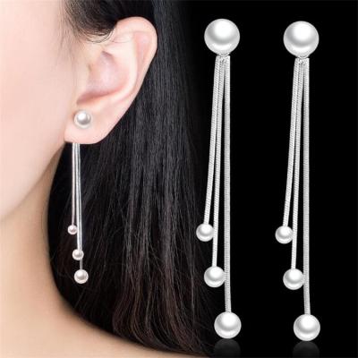 China 2021 New Shining CLASSIC Pearl Silver Earrings Exaggerated Tassel Earrings Fashion Accessories Ladies Earrings for sale