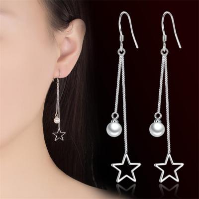 China CLASSIC fashion long tassel earrings silver pearl earrings exaggerated ladies five-pointed star earrings for sale