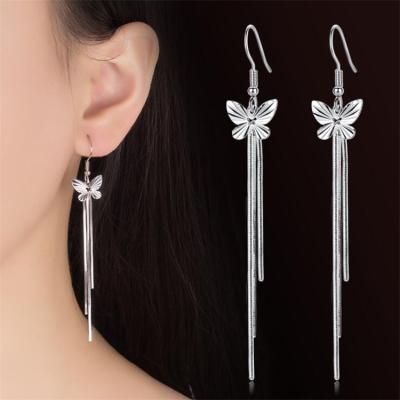 China Korean Silver Plated Cute Fashion Tassel Butterfly Earrings Korean Plating Alloy Ladies Ear Jewelry for sale