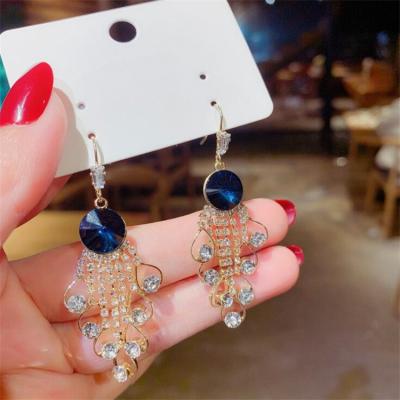 China Retro Full Zircon Diamond Stud Earrings S925 Needle CLASSIC Long Light Luxury Shiny Crystal Silver Tassel Earrings For Women for sale