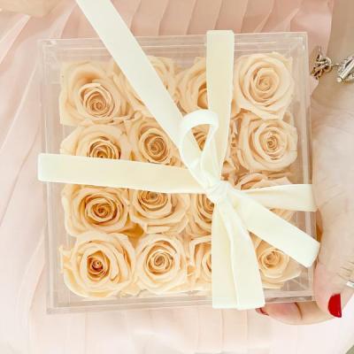 China Clear flower packaging flower box acrylic plexiglass rose high display custom acrylic flower box transparent for sale