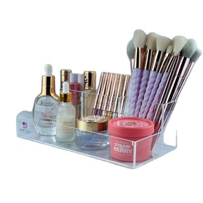 China New design perspex brush case custom ransparency flower high rack clear acrylic makeup organizer for sale