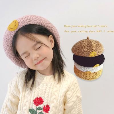 China Korean Character ZG Children Beret Winter Girls Hats Fashion Style Face Painter Cap Loop Yarns Cloth Pumpkin Warm Smiling Children Hat for sale