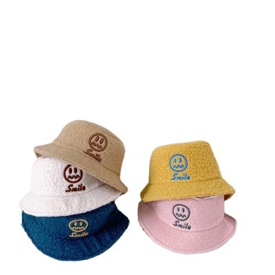 China Children's Bucket Hat Winter Girls Cashmere Embroidered Bucket Hat Character Keep Baby Plush Hat Warm Fashion In Stock for sale