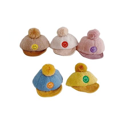 China New Big Face Fur Ball Character Lambswool Brim Hat Soft Winter Embroidery Quilted Children New Keep Warm Baby Sports Hat for sale