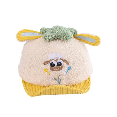 China Character Winter Lambswool Baby Peaked Hat Boys And Girls Lamb Cartoon Cute Kids Warm Brim Baseball Cap Design Sports Short Hat New for sale