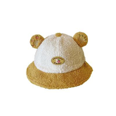 China Original Color Matching New Trend Baby Casual Children's Hat Cute Winter Ears Lambswool Lambswool Bucket Hat Keep Warm Baby Bucket Hat for sale